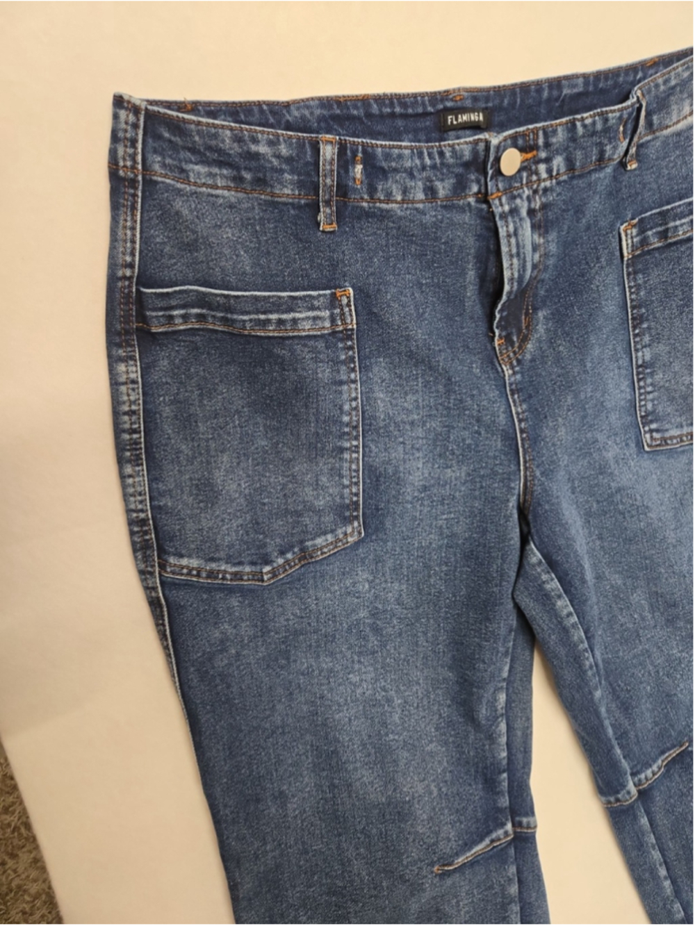 Flamingals 2XL Wide Leg Patch Pocket Crop Jeans High Rise Plus Dark Wash - Picture 6 of 8